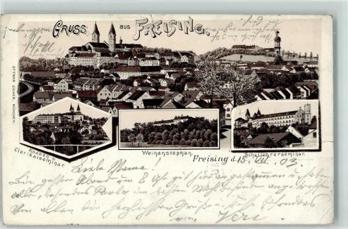 85354 W8050 Freising , Oberbay 1903 Lithographie Knaben- u. Clerikalseminar Weihnstephan Schullehrerseminar Ottmar Zieher