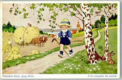 1939 Verlag Oppel & Hess Serie 1434-1 Hänschen klein Lied Tiergespann Landwirtschaft Ähren-Ernte