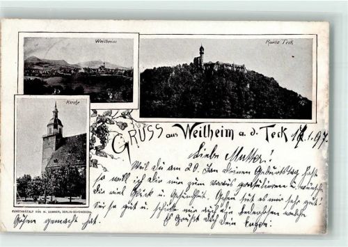 Weilheim 1897 Kirche Ruine Teck