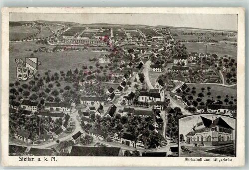 Stetten 1916 Vogelschau Barackenlager Truppenübungsplatz Heuberg Wirtschaft zum Bilgerbäu
