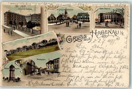 Haguenau 1897 Dragoner Kaserne Stadt Theater Infanterie Kaserne Paradeplatz Wasserturm