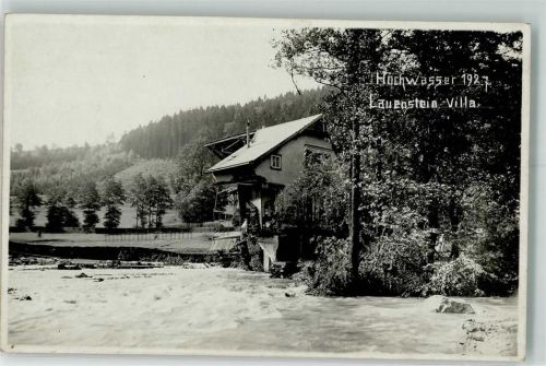 01778 O8246 Lauenstein , Sachs 1927 Foto AK Hochwasser 1927 Villa Lauenstein Zerstörteshaus Ort handschriftlich