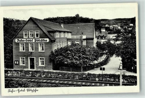 Pötzscha Bahn-Hotel Hans Schiekel Hüttenstempel Briefmarke WK II
