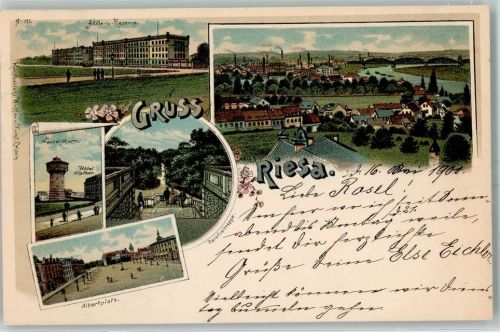 Riesa 1900 Gruss aus Wasserturm, Albertplatz, Kaserne Kunstverlag Winkler & Voigt