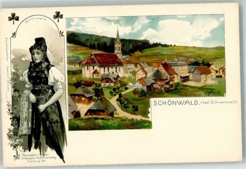 Schönwald Künstlerkarte Schönwalder Tracht Schönwalder Kirche sign. C. Münch