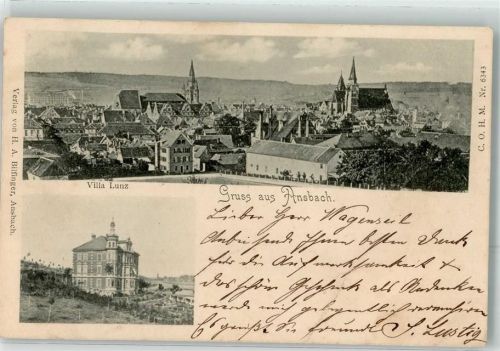 Ansbach 1899 Villa Lunz St. Gumbertus Kirche St. Johannis Kirche