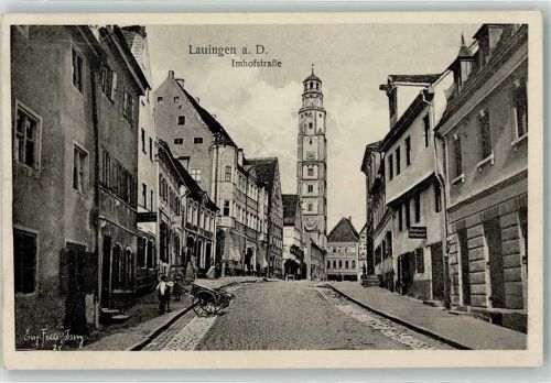 Lauingen Imhofstraße sign. Felle Kinder Holzwagen Turm Geschäfte