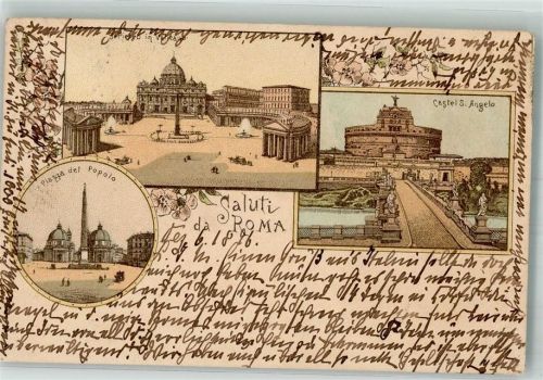 00100 Roma Rom 1896 Lithographie Vatikan St. Pierre Castel S. angelo Piazza del Popolo