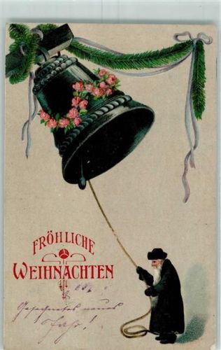 Glocke mit Rosen Weihnachtsmann und Tannengirlande AK