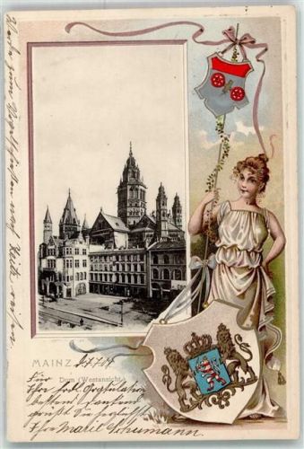 Mainz 1901 Dom Westansicht Frau Wappen Passepartout Nr 43 Lithographie