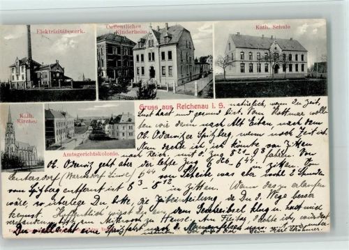 Reichenau i. Sachsen 1909 Schule, Kinderheim, Elektrizitätswerk AK