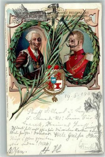 1900 Adelskorrespondenz Erinnerung 1Wappen 50 jährige Residenz Thurn- und Taxis Hauses in Regensburg