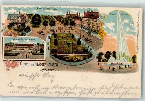 Hannover 1906 Herrenhäuser Allee Große Fontaine Schloss Herrenhausen