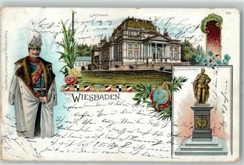 Wiesbaden 1904 Hoftheater Kaiser Friedrich-Denkmal Kaiser Wilhelm II.
