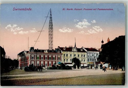 Swinemünde Swinoujscie - Kl. Markt Kaiserl. Postamt Funkenstation