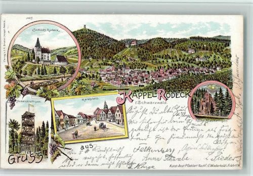 Kappelrodeck 1899 Gruss aus - Aussichtsturm, Schloss Rodeck, AK