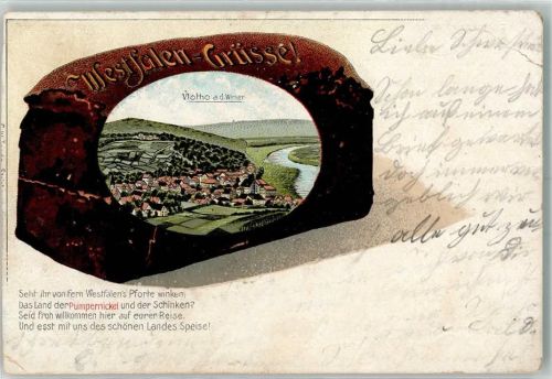 Vlotho 1904 Westfalen Grüße Pumpernickel Brot Passepartout Lithographie