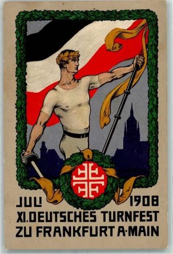 Frankfurt XI. Deutsches Turnfest Juli 1908 Turner Fahne Offizielle Festpostkarte Nr 2