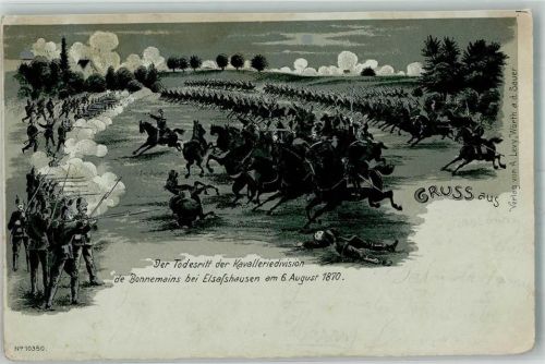 der Todesritt der Kavalleriedivision de Bonnemains Verlag A. Levy Wörth Reichseinigungskriege 1864-1870/71 Lithographie / Künstlerkarte