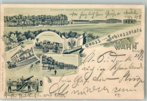 Wahn 1899 Schießplatz Laffetten Schuppen Kanone Lokomotive Bahnhof