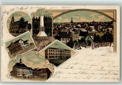 Oederan 1899 Kirche Bahnhof Rathaus Schule Eisenbahn-Unglück-Denkmal Gesamtansicht