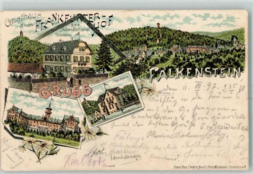 Falkenstein 1897 Gasthaus Zum Frankfurter Hof Villa Altkönig Heilanstalt Lithographie