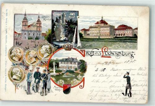 Ludwigsburg 1898 Stadt Kirche Schloss Marienwahl Uniform sign. K. Fuchs