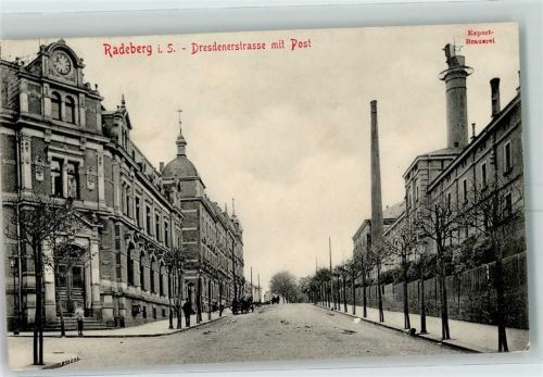 Radeberg 1908 Dresdenerstraße mit Post Export-Brauerei