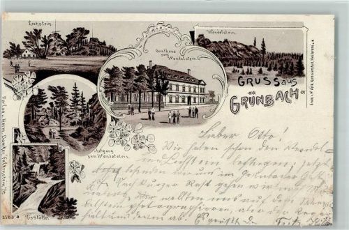 Grünbach 1903 Lochstein Wendelstein Gasthaus Rissfälle Lithographie