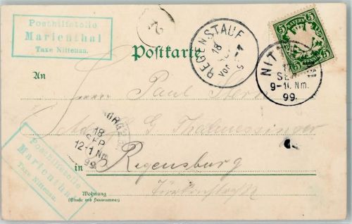 Regenstauf Marienthal Taxe Nittenau 1899 - Bild: Gruss aus Bruno Bürger Nr. 403