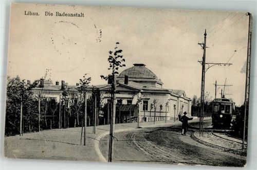 Libau 1917 Schiffspost S.M.H. Schwimmbad Badeanstalt Straßenbahn