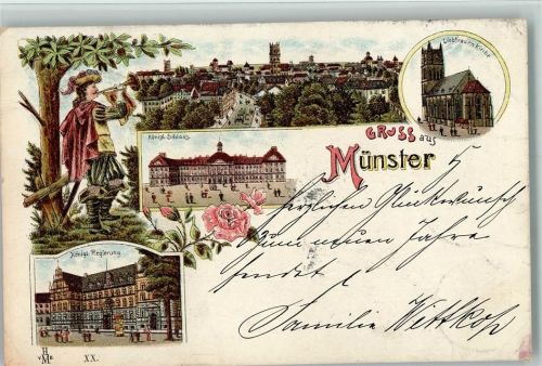 Münster 1897 Gruss aus - Regierung, Schloß, Kirche AK