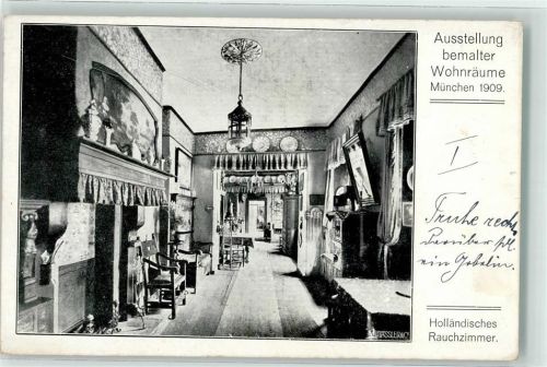 W8000 München Ausstellung bemalter Wohnräume 1909 Holländisches Rauchzimmer Kunstgeschichte München Gebrauchsspuren