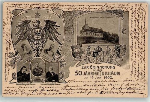 Nürnberg 50 jähriges Jubiläum 1902 Germanisches National-Museum Reichsadler Porträts Kaiser Wilhelm II. Auguste Viktoria
