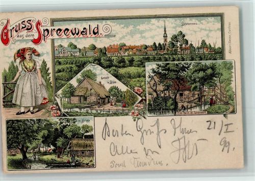 Lehde 1899 Gruss aus - Versch. Orte im Spreewald AK