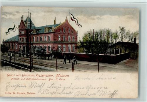 Meißen 1903 Gasthaus Riesenstein , Kutsche steht vor dem Haus, Fahrrad, gute Erhaltung AK