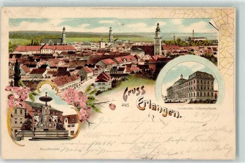 Erlangen 1899 Universitäts Collegiengebäude Kunstbrunnen