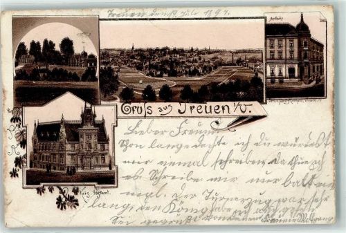 Treuen 1897 Apotheke Kais. Postamt Lithographie