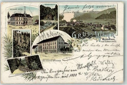 Wehr 1897 Gasthaus zum Adler Hirschsprung Bahnhof-Hotel Wehratalstraße Lithographie