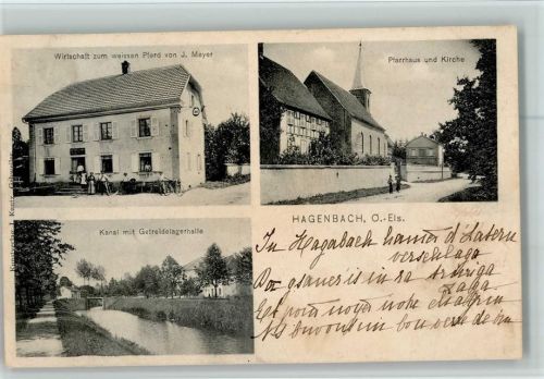 68210 Hagenbach - Wirtschaft Gasthaus zum weißen Pferd Pfarrhaus Kirche Kanal Getreide Lagerhalle