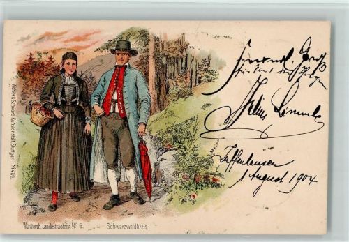 Württ. Landestrachten Nr. 9 AK Trachten Schwarzwald 1904 Lithographie