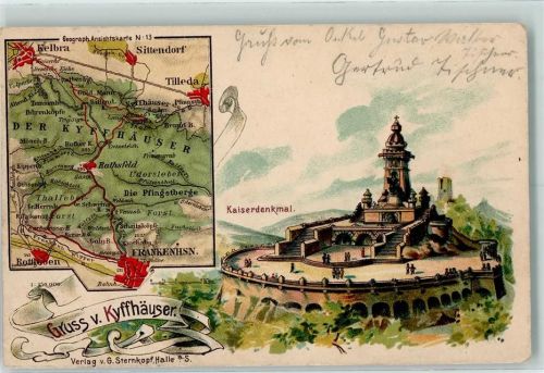 Kyffhäuser 1899 Landkarte Geograph. Ansichtskarte Nr. 13 Kaiserdenkmal