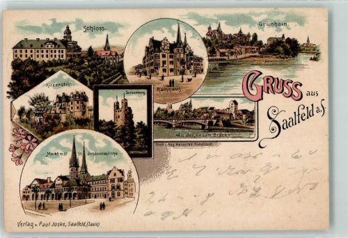 Saalfeld 1901 Sorbenburg Rathaus Kitzerstein Marktplatz St. Johanneskirche