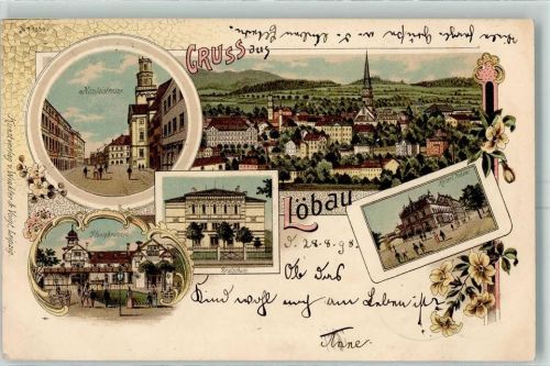 Löbau 1898 Nicolaistraße Honigbrunnen Realschule Kaiserl. Postamt