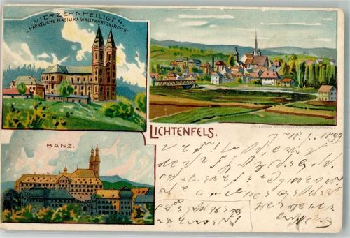 Lichtenfels 1899 Lithographie Vierzehnheiligen Päbstliche Basilika Banz