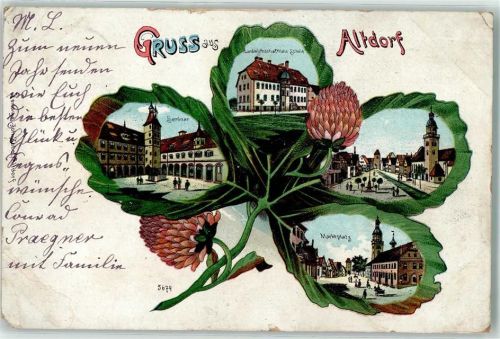 Altdorf 1907 Landwirtschaftliche Schule Marktplatz Seminar Turm Gruss Kleeblatt