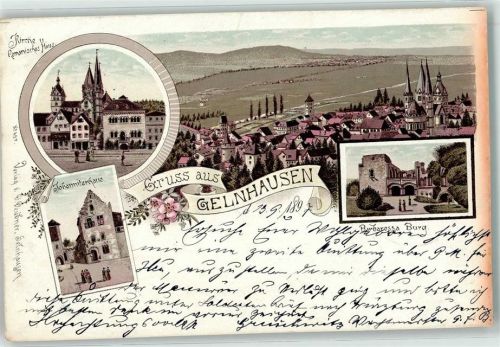 Gelnhausen 1897 Kirche Romanisches Haus Johanniterhaus Barbarossa Burg Gruss Blumen Turm