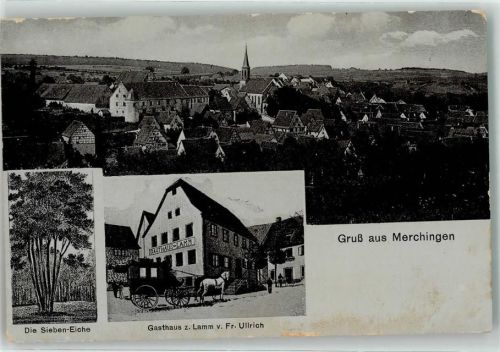 Merchingen Die Sieben Eiche Gasthaus zum Lamm Kutsche Kirche Gruss