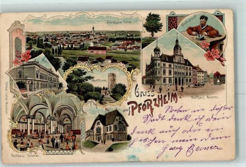 75172 W7530 Pforzheim Lithographie Goldschmied Rathaus Wartthurm Schützenhaus Post