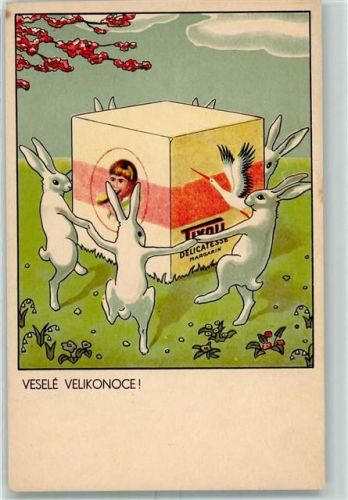 Tivoli Dilikatesse Margarine Vesele Velikonoce Ostern Hasen vermenschlicht AK